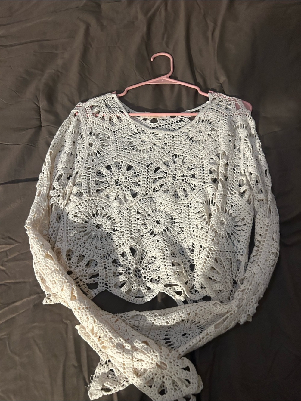 Women's Cream Crochet Openwork Sweater